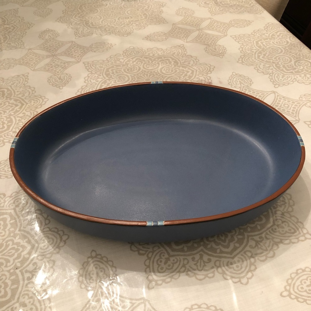 Dansk Blue Mesa 15” oval stoneware casserole dish